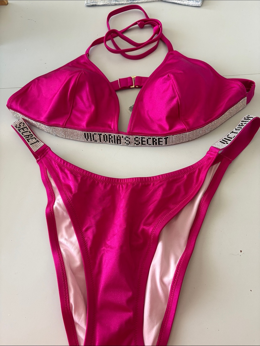 Victoria's Secret Fuchsia Rhinestone-Trim Bikini Set